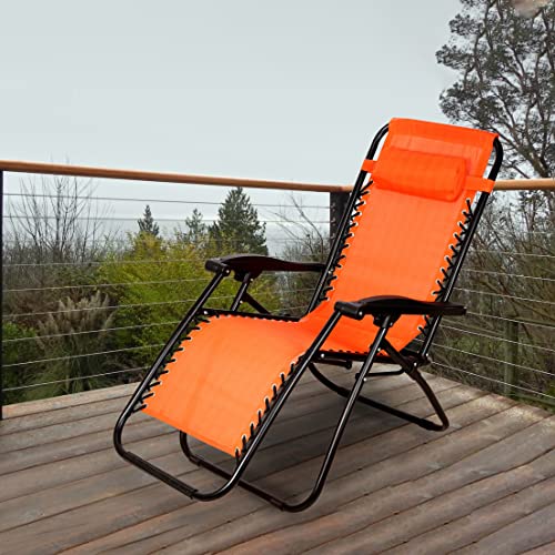 Image of Ash & Roh Zero Gravity Lawn Chair Anti Gravity Lounge Adjustable Recliner Pillow Outdoor Camp Chair for Poolside Backyard Beach, Support (Orange)