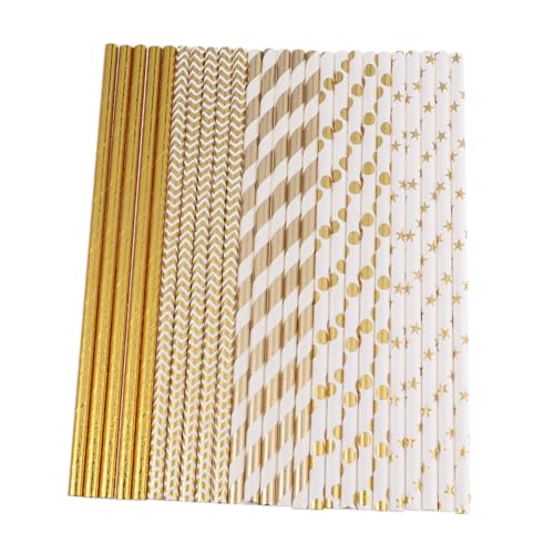 Pitillos de papel con diseño de corazones dorados biodegradables miniatura 1
