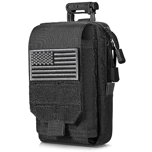 SOWHUP Tactical Molle Pouch Cell Phone Pouch Holster Small Utility EDC Pouch Gadget Organizer Bag with Tactical Key Ring Holder and U.S.A Flag Patch (Black1)
