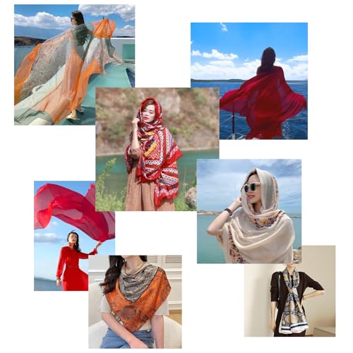Women Fashion Head Cove, Long Silk Scarf Summer Lightweight Satin Shawl Outdoor Floral Large Wrap4