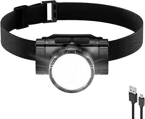 SuperFire Linterna frontal recargable, lámpara LED con 4 modos, haz de luz de 656 pies para camping, senderismo, correr, ciclismo, equipo esencial,