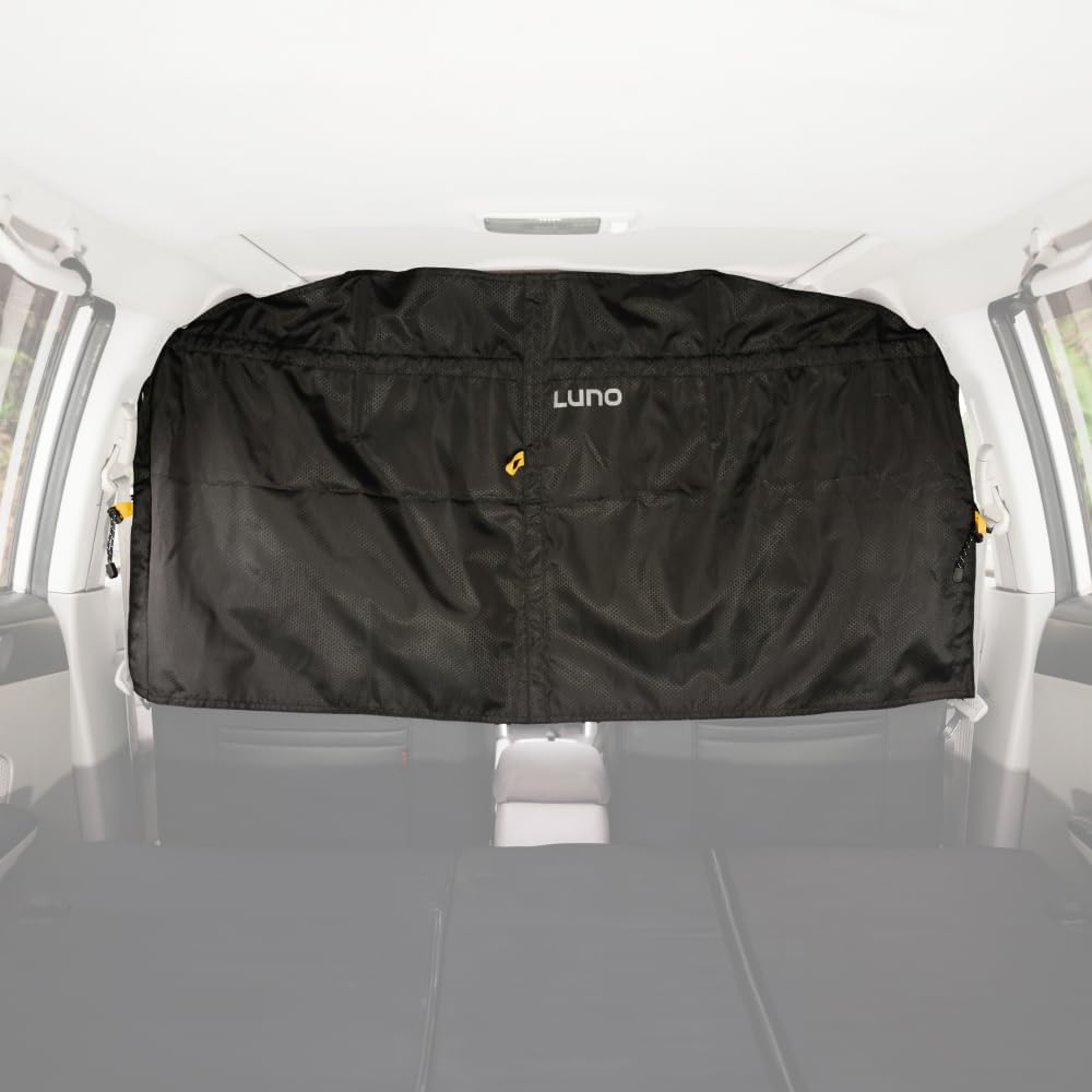 Luno Divider Curtain for Privacy and Sun Protection - Detachable Car Privacy Curtain for Family Travel, Camping & Sleeping - Fits Most Small to Mid-Sized Vehicles - Detachable Car Divider (Black)