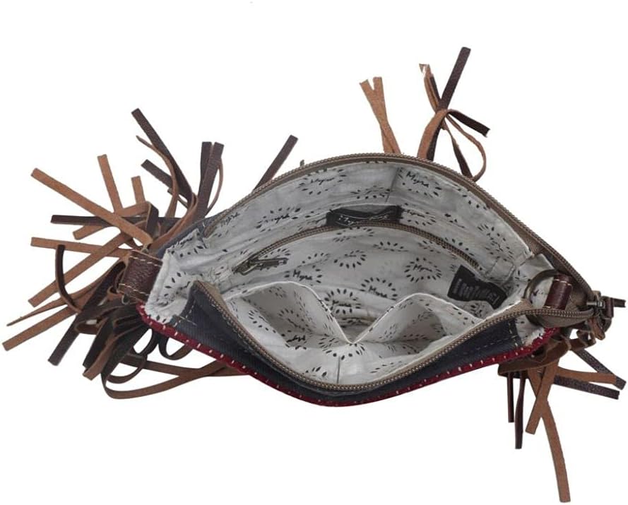 Myra Bag Etched Rainbow Hand-Tooled Bag Upcycled Cotton & Leather S-3077 - Image 7