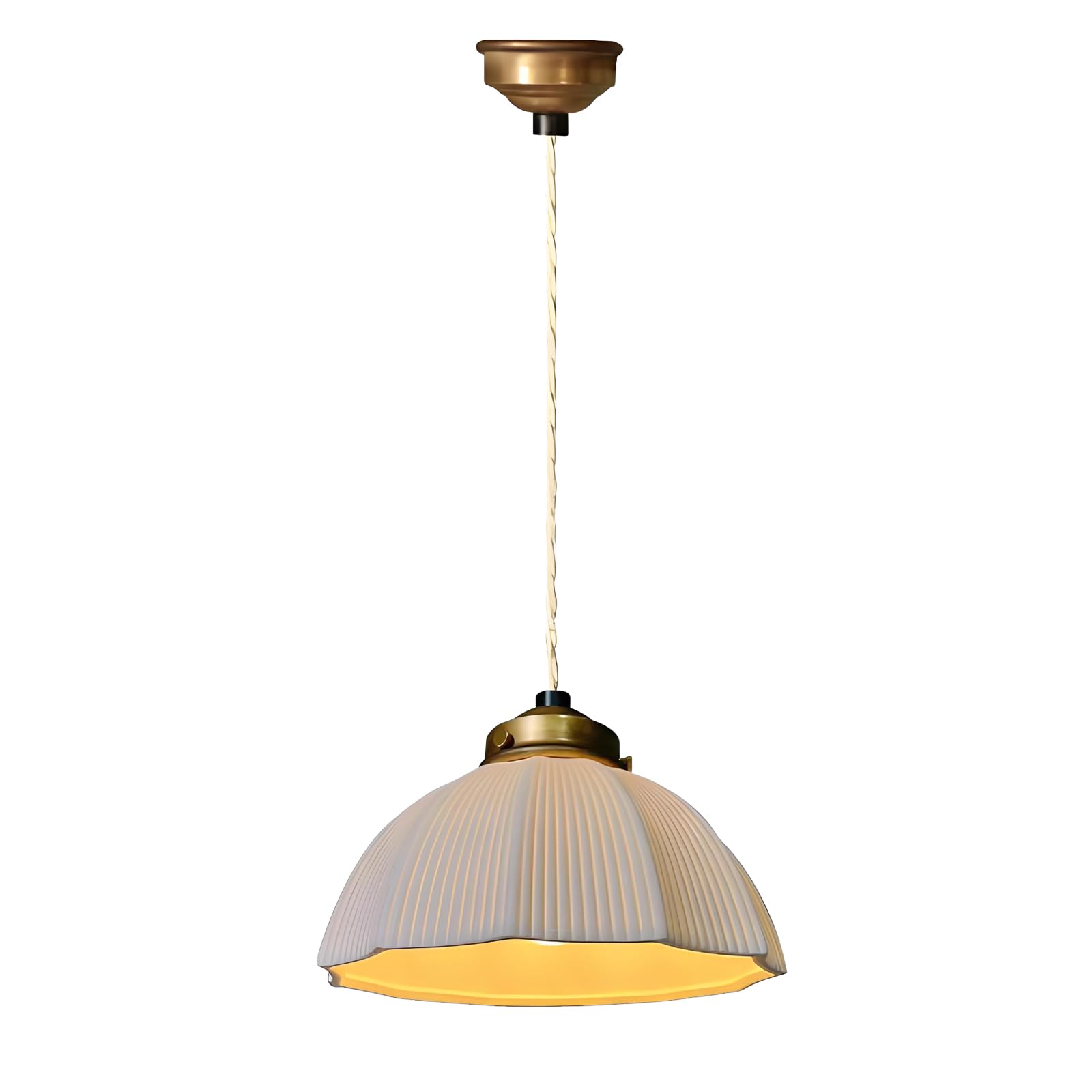 YNVIOZM 8.66" White Ceramic Pendant Light Mid-Century Hanging Ceiling Lighting Fixture Vintage Adjustable Single Pendant Lamp for Kitchen Island, Dining Room, Bedroom Bedside