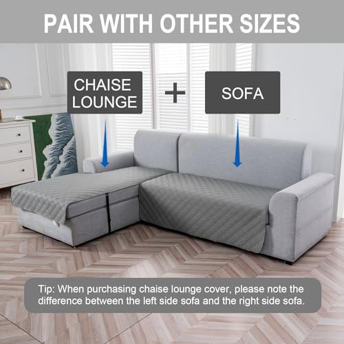 Image of Genina L Shape Couch Cover, Sectional Couch Chaise Covers, Waterproof Washable Sofa Covers for Right L Shape Chaise Lounge, Anti-Slip Sofa Slipcovers for Dogs Cats Pet Friendly(Light Grey)