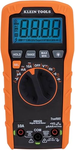 Miniatura 11 de Klein Tools Multímetro digital MM420, multímetro TRMS de rango automático, voltaje CACC de 600V, corriente CACC 10A, resistencia de 50 MOhms