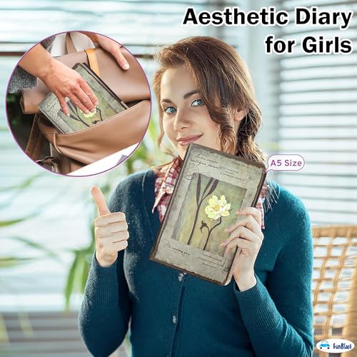 Image of FunBlast Aesthetic Diary for Girls - Kawaii Diaries, Stylish Diary, Notebooks Diary for School, Home, Office, Travel Diary & Notebook - A5 Size (114 Sheets, 228+ Pages) (White Flower)
