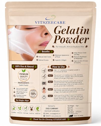 Image of Gelatin Powder 50g for Face Mask | Peel Off Mask Powder | Removes Blackheads & Whiteheads | Facial Hair Removal | Skin Tightening Collagen Support