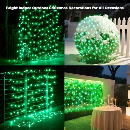 Image of Led Net Lights Christmas Lights Outdoor 200Leds 9ft x 6ft Upgraded Green Christmas Net Lighting, Waterproof 5mm LED Wide Angle Outdoor Indoor Mesh Net Light for Trees, Bushes, Shrubs Decorations