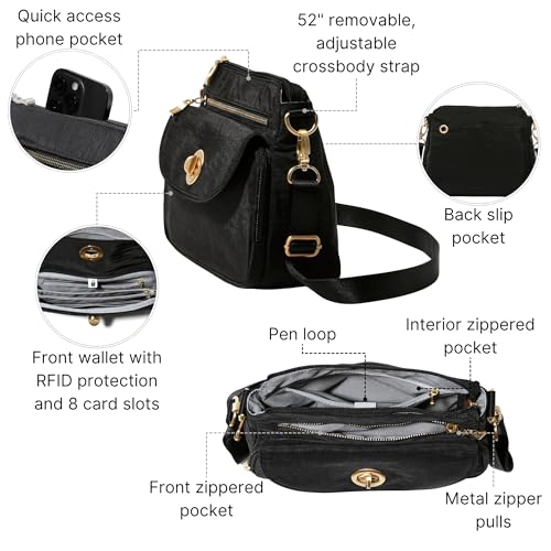 Image of Baggallini Calais Crossbody Bags for Women 10x7 Lightweight Water-Resistant Travel Purse, RFID & Interior Organization