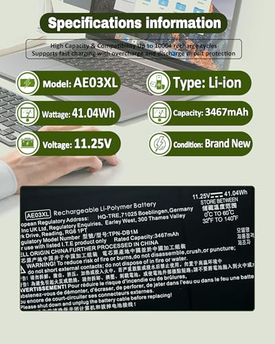 Image of 41.04Wh AE03XL Battery for HP 240 245 246 250 G10 255 Series Laptops - Compatible with N21969-005 N20951-171 N20951-CC1 - 11.25V 3467mAh 3-Cell Replacement Battery