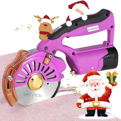 BAOSHISHAN Electric Fabric Rotary Cutter with 2x14.8V Battery Big Cordless Speed Adjustable Scissor 100mm/4inch Round Knife Leather Cutting Machine Suitable for Multi-Layer Fabric (Purple (Cordless)) Cover