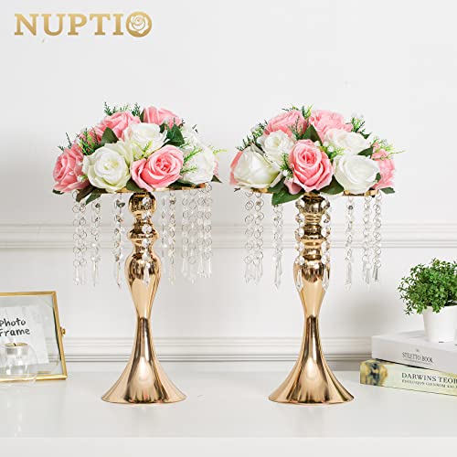 NUPTIO Pcs of 2 Fake Flower Ball Arrangement Bouquet,15 Heads Plastic Roses with Base - Image 3
