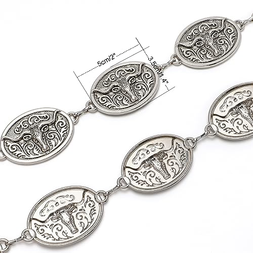Image of WHIPPY Women Concho Chain Belt Metal Link Western Cowgirl Turquoise Chain Belt for Dress