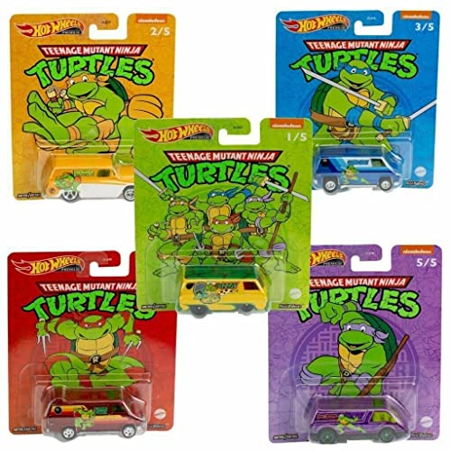 Hot Wheels 2022 Premium TMNT Set de 5 Vehículos 1:64 miniatura 1