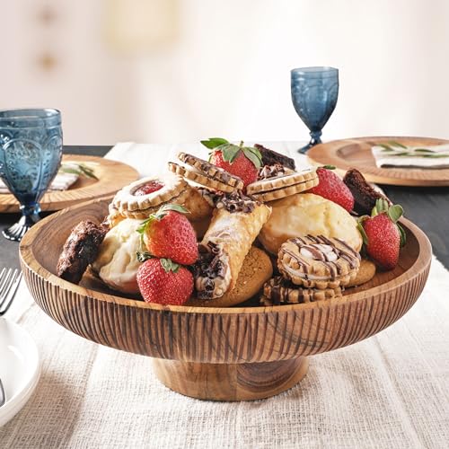 Fitz-and-Floyd-Caleb-Acacia-Wood-Footed-Cake-Stand-Fruit-Bowl-Serving-Platter-12-Inch-Brown Fitz and Floyd Caleb Acacia Wood Footed Cake Stand Fruit Bowl Serving Platter 12 Inch Brown