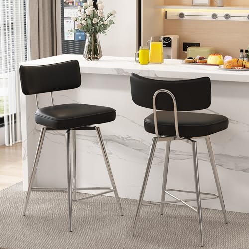 Image of GXJ Bar Stools Set of 4, Kitchen Counter stools with Backs and Metal Legs