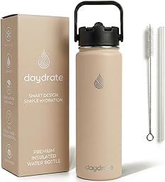 Insulated Metal Water Bottle with Straw 750ml- Stainless Steel Water Bottle, BPA Free, Lid Straw & Spout, Leakproof, 24 Hours Cold & Hot, Work, Travel, Gym Bottle for Men & Women - Sandstone -Daydrate