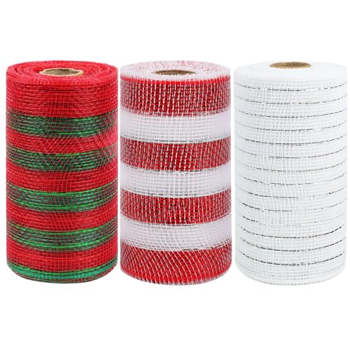 tenn well 3 Rollen Poly-Mesh-Band zur Kranzherstellung, 15,2 cm x 9,1 m, rot-grün-weiß gestreift, Deko-Mesh-Rollen für Kränze, Girlanden und Weihnachtsdekoration (Rot, Weiß, Rot, Grün, Weiß) tenn well 3 Rollen Poly-Mesh-Band zur Kranzherstellung, 15,2 cm x 9,1 m, rot-grün-weiß gestreift, Deko-Mesh-Rollen für Kränze, Girlanden und Weihnachtsdekoration (Rot, Weiß, Rot, Grün, Weiß)