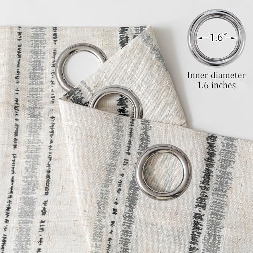 Image of MYSKY HOME Grey Striped Curtains 63 Inches Long Linen Blend Farmhouse Gray Ticking Stripe Pinstripe Print Curtains for Bedroom Light Filtering Window Drapes, Grommet, 2 Panels, 52 inch Wide