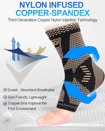 Image of LISEPWU Copper Ankle Brace, Copper Infused Ankle Support Compression Sleeve for Men & Women, for Foot Pain Relief, Sprained Recovery, Achilles Tendonitis, Daytime or Night Use(L)