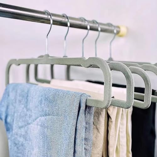 Image of 20 Pack Velvet Pants Hangers for Closet Space Saving, Thin Hanger (Grey) | 35cm(L) Heavy Duty Flocked Trouser Hangers, Durable, Clothes Hanger with Silver Swivel Hook, Jean Hangers for Women and Men