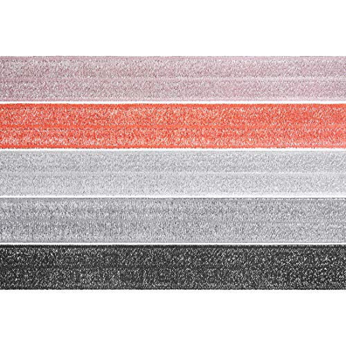 DIY PARK 5 Yard 3/4" 20mm Silver Glitter Foldover Elastic FOE Spandex Band Hair Tie Headband Tutu Dress DIY Sewing Lace Trim (Combo(5 Yards, 1 Yard per Color)))