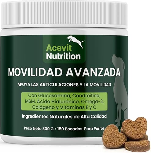 Condroprotector Perros, 150 uds, 100% Natural, Articulaciones y Cartílagos, Antiartrosis con Glucosamina, Condroitina, MSM, Ácido hialurónico, Colágeno, Omega 3 y 6, Vitaminas C y E