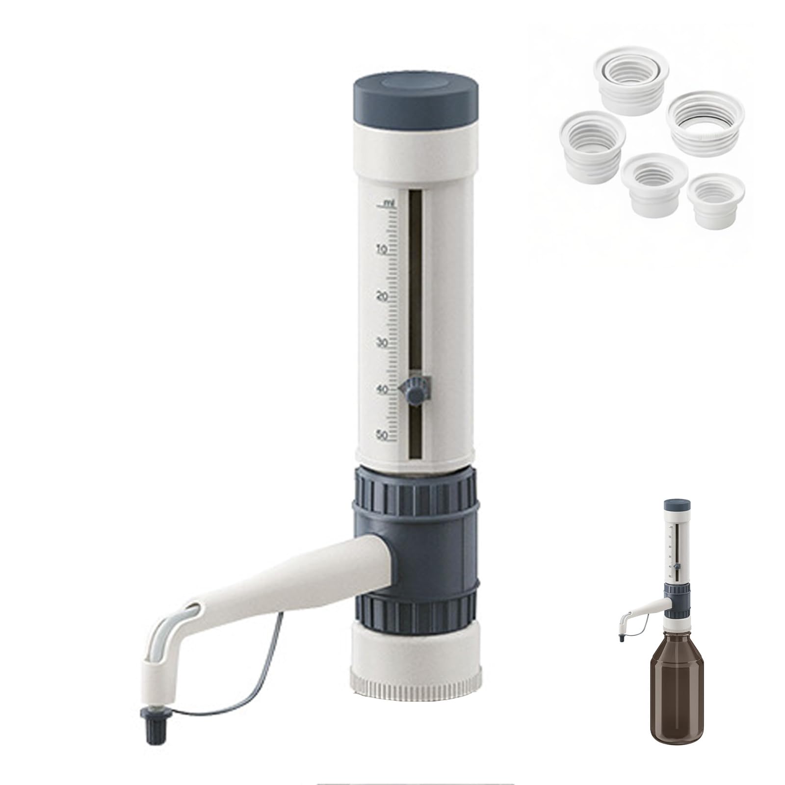 Półautomatyczny, regulowany dozownik cieczy, laboratoryjny sprzęt do dozowania cieczy z adapterem na 5 butelek, pojemność 0,5-50 ml, precyzyjna konstrukcja wagi, do badań
