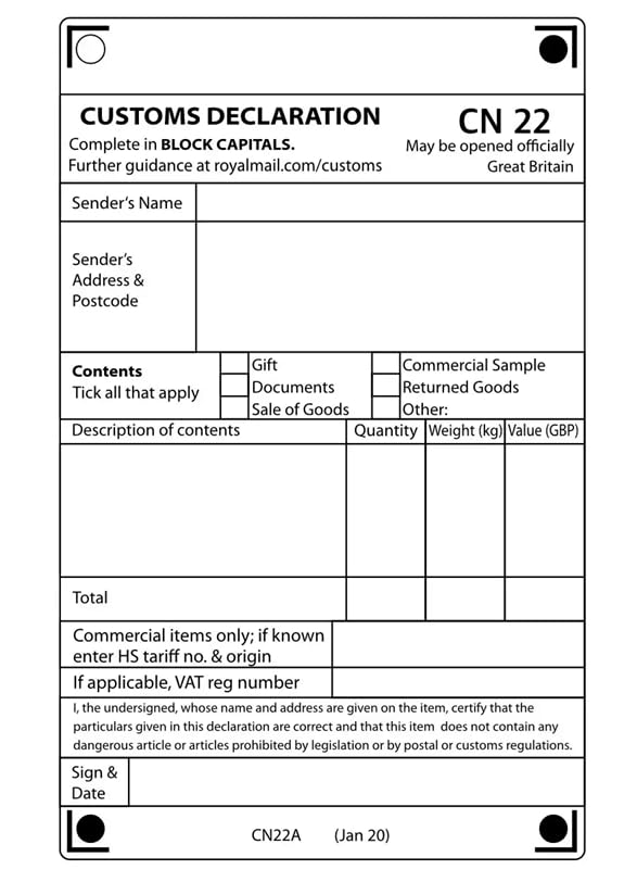CN22 Shipping Labels for International & Royal Mail Orders – Self-Adhesive Customs Declaration Stickers for Export Parcels (1000)