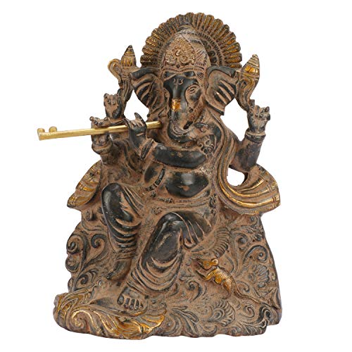 ARTVARKO Ganesh Bhagwan Murti de latón tallado en Singhasan con Mooshak para decoración de calentamiento del hogar, Mandir Puja, altura de matrimonio, 8 pulgadas (oro marrón antiguo)