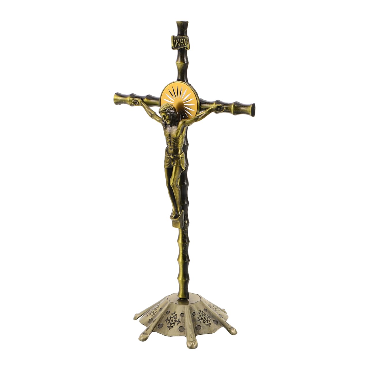 ULTECHNOVO Crucifix à Poser en Alliage de Zinc Style Vintage 19cm Croix Chretienne de Table Décorative avec Socle Statue de Jésus Debout pour Autel Église Table de Prière Cadeau Chrétien Communion
