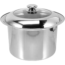 FRCOLOR Stainless Steel Chamber Pot Large, 11.02X10.23X6.29In Metal Commode Bucket Spittoon with Lid, Bedside Urinal for Elderly Kids, Portable Puke Bucket for Home and Travel, Bed Pan, Indoor Potty
