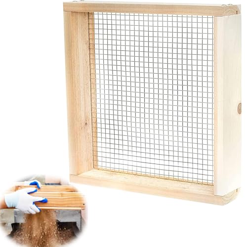 Tamiz de suelo de jardín,cribas de arena,Tamiz de jardín, tamiz cuadrado de madera ligero de acero inoxidable de 14,96 x 14,96 pulgadas, para tierra, piedras, compost, malezas, arena, grava y semillas