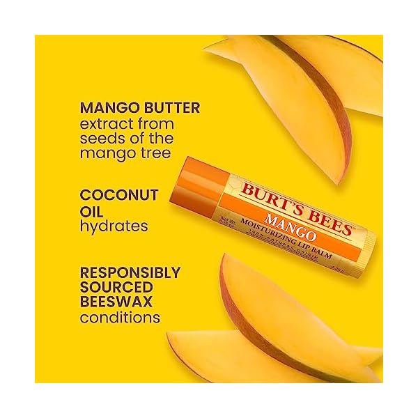 Burt's Bees Lip Balm - Pink Grapefruit, Mango, Coconut & Pear, and Pomegranate Pack, Lip Moisturizer With Beeswax, Tint-Free, Pure Origin Conditioning Lip Remedy, 4 Tubes, 0.15 oz. - Image 3