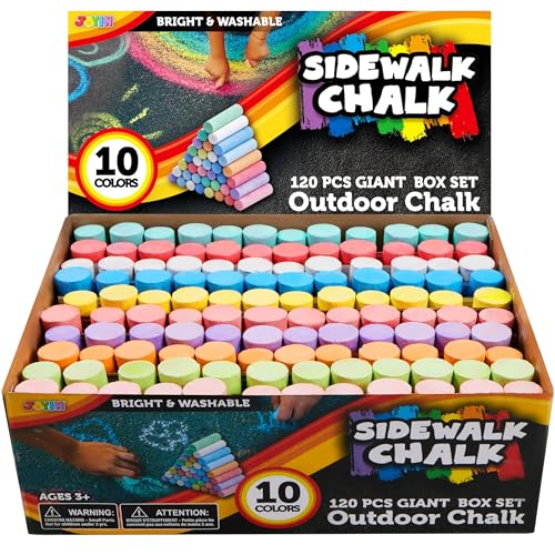JOYIN 120 Pack Washable Sidewalk Chalk Set in 10 Colors for Kids Giant BoPavement Chalk for Indoor Outdoor Blackboard Garden Art Drawing Painting