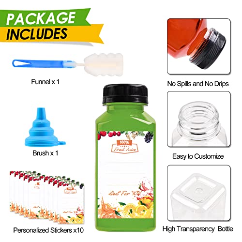 10 Stück 250 ml Leere Flaschen Kunststoff, Wiederverwendbare kleine Flaschen zum Befüllen Trinkflaschen für Smoothie Saft Tee, Klare Trinken Bottle für Mini-Kühlschrank, Juicer Shots, Wasser, Milch