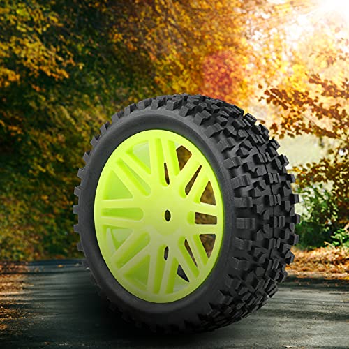 Rowiz Rc Tires, 2Pcs Front And 2Pcs Rear Green Wheel Rim Rubber Tires For 1:10 Rc Off-Road Buggy Traxxas Bandit Tornado Team Associated Kyosho Hsp Tamiya #TOP6