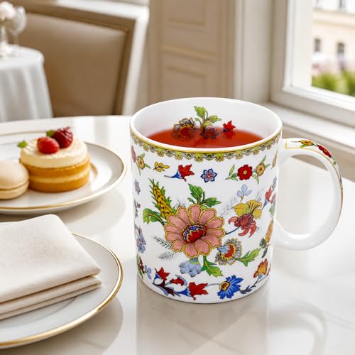 Taza de café de porcelana con diseño floral 12 oz miniatura 4