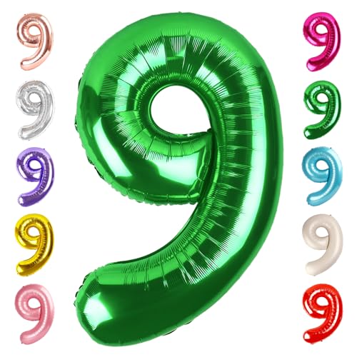 Image of 9 Balloon Numbers Birthday Decorations, 40In Green Balloons for Men Women | Eye-catching Appearance, Perfect Decorative Centerpieces, Convenient Self-sealing Structure, Widely for Various Occasions