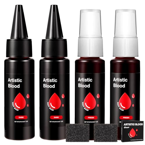 Halloween Kunstblut 100ml Theaterblut Set, 2x25ml Fake Blood...