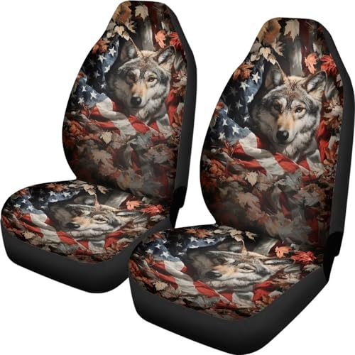 Housse de sieges auto lavable loup et drapeau américain pour SUV et camion