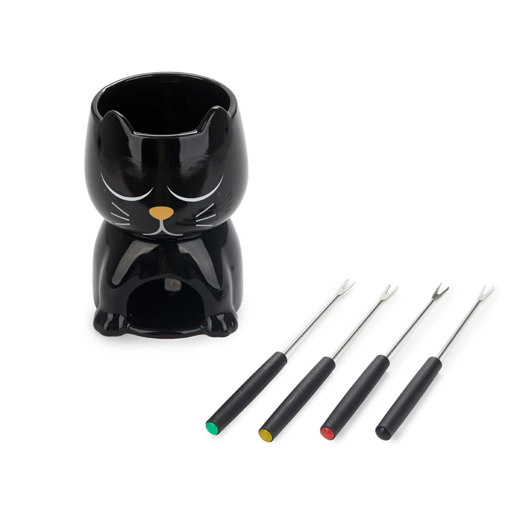 Balvi Fondue Wake Cat Color Negro Termosensible, el Gato Abre los Ojos Cuando se calienta Cerámica