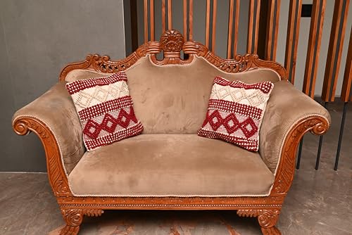 Image of TIB Premium Boho Decorative Throw Cushion Covers, 16 x 16 cm, Set of 2, Cotton. (Maroon & White Diamonds)-230 TC