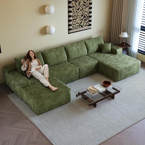 Image of 96 inch Sectional Couches for Living Room Cloud Couch Sofa with L-Shape Upholstered Boneless Couchs Modern Modular Sectional Couch with Chaise