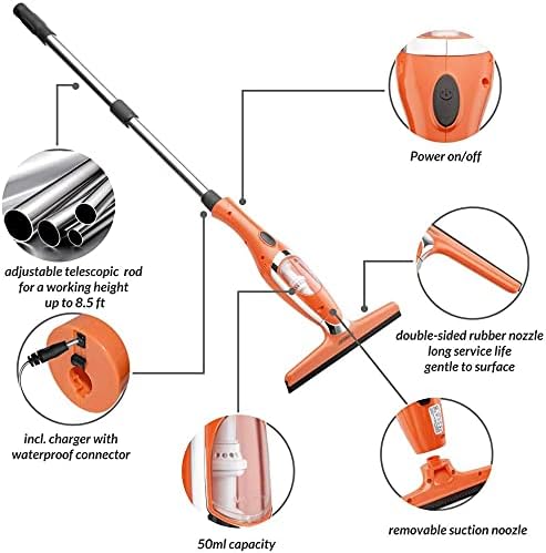 Monzana Rechargeable Window Vacuum Cleaner Set | Squeegee Spray Bottle | Telescopic Rod | Streak-Free | Microfibre | Shower Mirror Wipers | Cordless UK Plug | Vac Electric