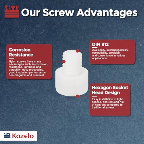 Image of 100pcs Socket Head Cap Screws - [M4-0.7 x 6mm] Nylon Hexagon Socket Head Cap Screw Plastic Allen Bolts for Device Fixing Mould Manufacturing Use, White