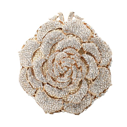 Image of RomanticDesign Women Round Rose Flower Rhinestone Clutch Bag Elegant Crystal Bride Purse for Evening Party Prom Wedding