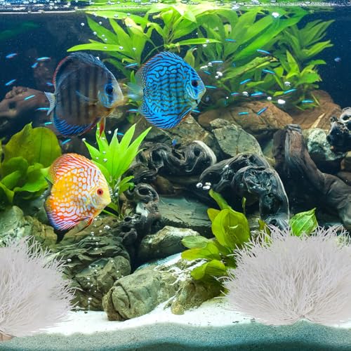 Image of 2pcs Aquarium Plants Decorations Artificial Fish Tank Plants Fish Tank Decorations Plastic Fishes Tanks Accessories Small Large Aquarium Decoration Plastic Artificial Plant(White)