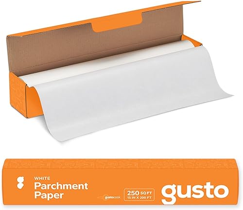 GUSTO 15 pulgadas x 200 pies - 250 pies cuadrados Papel pergamino blanco para hornear, papel de hornear antiadherente, rollo de papel pergamino con
